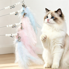 Premium Beaded Feather Cat Teaser Wand