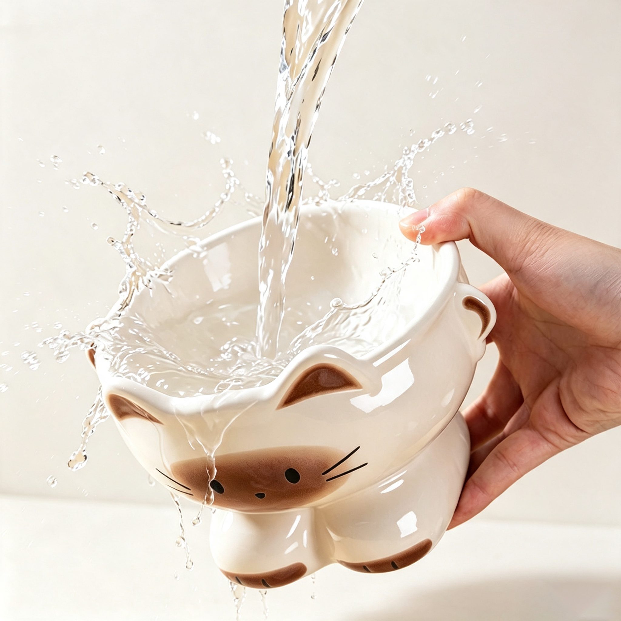 Cute Cartoon Cat Shaped Elevated Ceramic Cat Bowl