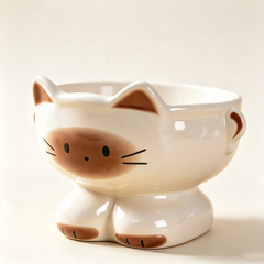 Cute Cartoon Cat Shaped Elevated Ceramic Cat Bowl