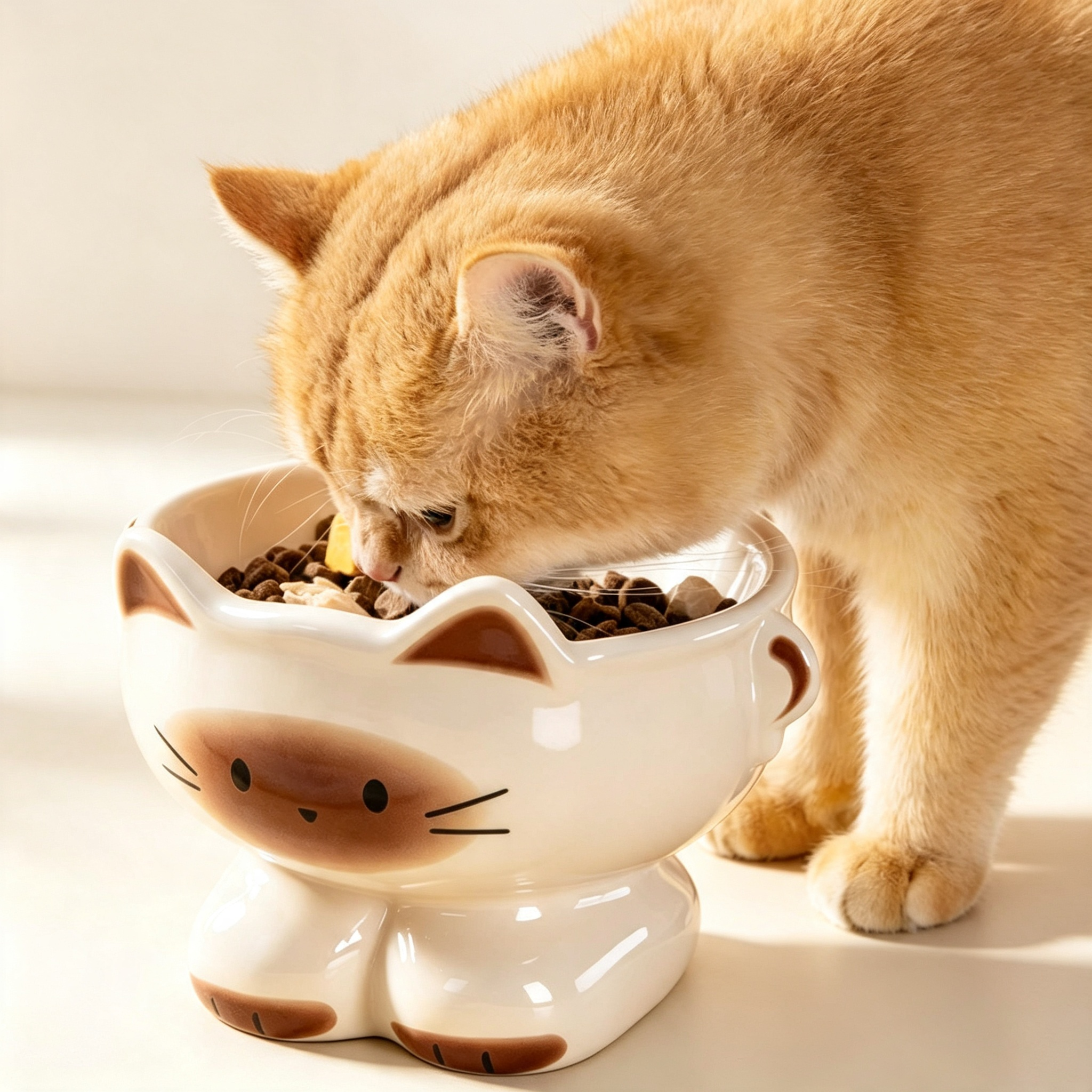 Cute Cartoon Cat Shaped Elevated Ceramic Cat Bowl