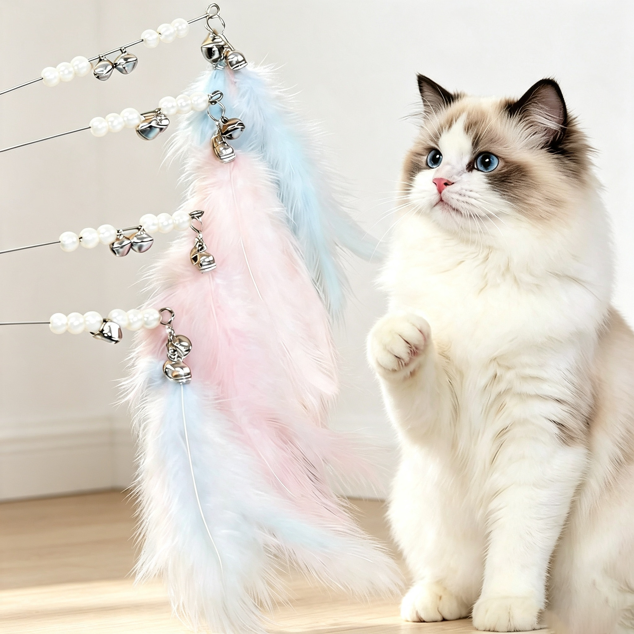 Premium Beaded Feather Cat Teaser Wand